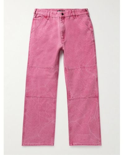 Acne Studios Palma Straight-leg Distressed Cotton-canvas Trousers - Pink