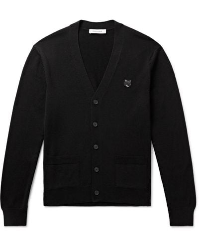 Maison Kitsuné Slim-fit Logo-appliquéd Wool Cardigan - Black