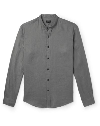 Club Monaco Grandad-collar Linen Shirt - Gray