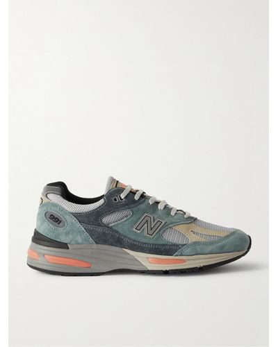 New Balance Logo-embroidered Mesh And Faux Leather-trimmed Suede Trainers - Blue