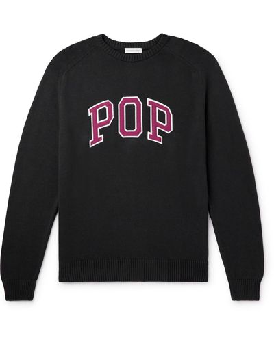 Pop Trading Co. Arch Logo-appliquéd Cotton Sweater - Black