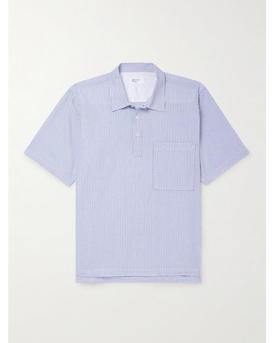 Universal Works Striped Cotton-seersucker Half-placket Shirt - Blue