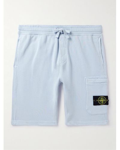 Stone Island Shorts a gamba dritta in jersey di cotone tinti in capo con coulisse e logo applicato - Blu