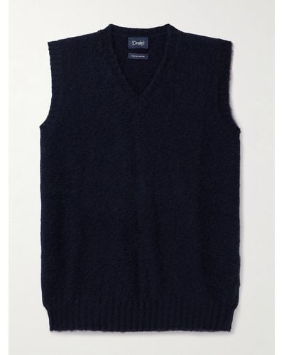 Drake's Brushed Wool Sweater Vest - Blue