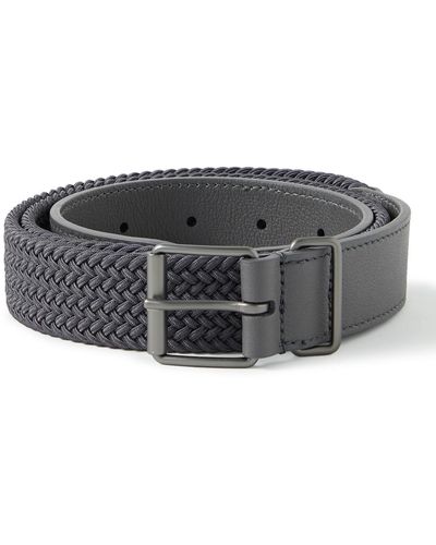 Anderson's 3cm Leather-trimmed Woven Elastic Belt - Gray