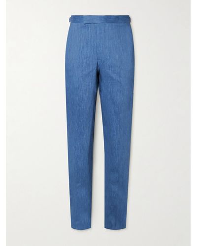 Richard James Straight-leg Linen-blend Suit Trousers - Blue