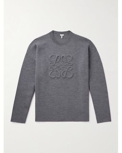 Loewe Logo-embroidered Wool-blend Sweater - Grey