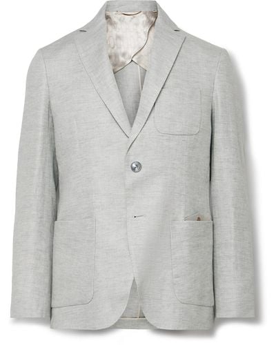 Agnona Linen-twill Suit Jacket - Gray