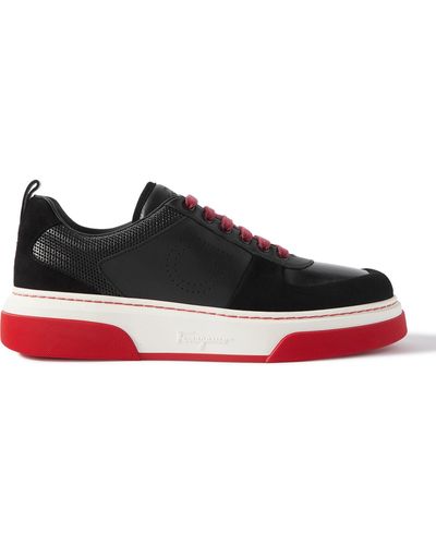 Ferragamo Cassina Suede-trimmed Leather Sneakers - Red