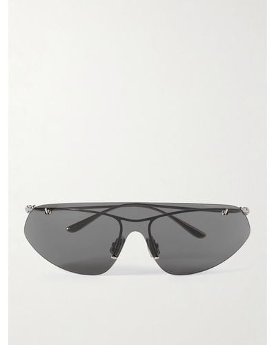Bottega Veneta Knot Shield Rimless Aviator-style Silver-tone Sunglasses - Grey