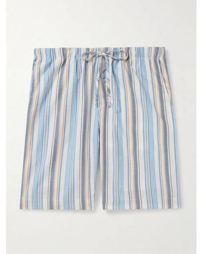 Hanro Night & Day Striped Lyocell And Cotton-blend Drawstring Pyjama Shorts - Blue