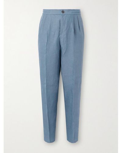 Brunello Cucinelli Straight-leg Pleated Linen Suit Trousers - Blue