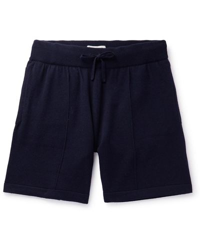 MR P. Straight-leg Pintucked Wool And Cashmere-blend Drawstring Shorts - Blue