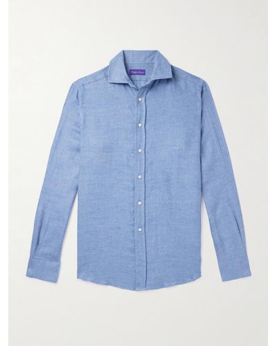 Ralph Lauren Purple Label Cutaway-collar Brushed Linen Shirt - Blue