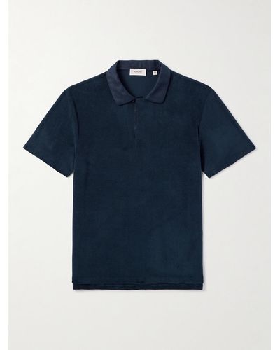 Agnona Linen-trimmed Cotton-blend Terry Polo Shirt - Blue