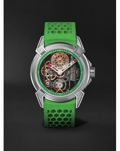 Jacob & Co Epic X Limited Edition Hand-wound Skeleton Chronograph 44mm Titanium And Rubber Watch - Green