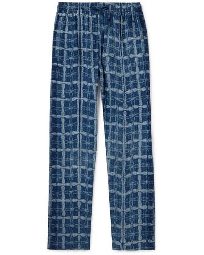 Kardo Roy Straight-leg Embroidered Cotton Drawstring Pants - Blue