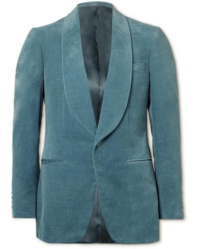 Kingsman Slim-fit Shawl-collar Cotton And Linen-blend Velvet Tuxedo Jacket - Blue
