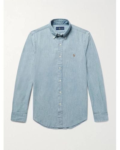 Polo Ralph Lauren Schmal geschnittenes Hemd aus vorgewaschenem Baumwoll-Chambray - Blau