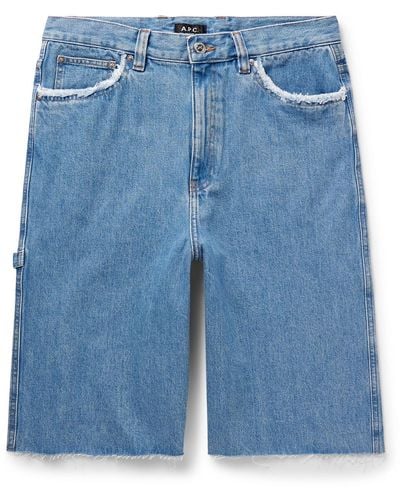 A.P.C. Oakland Straight-leg Frayed Denim Shorts - Blue