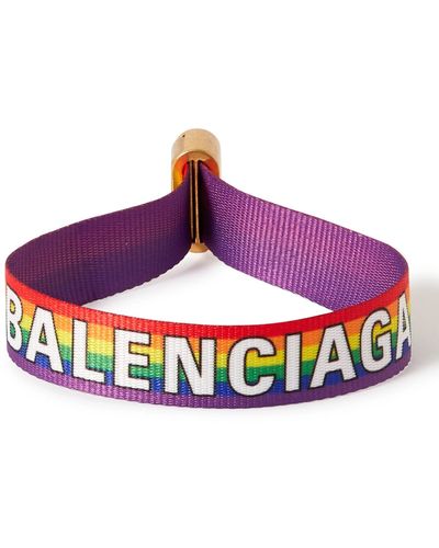 Balenciaga Logo-print Webbing And Gold-tone Bracelet - Purple
