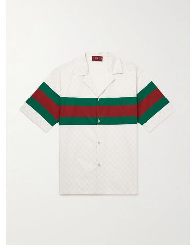 Gucci Camp-collar Logo-print Striped Cotton-poplin Shirt - White