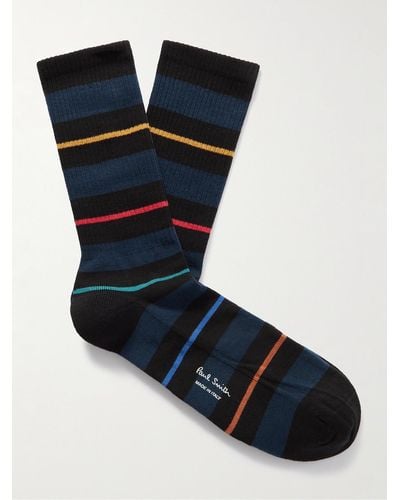 Paul Smith Gallagher Striped Ribbed Cotton-blend Socks - Blue