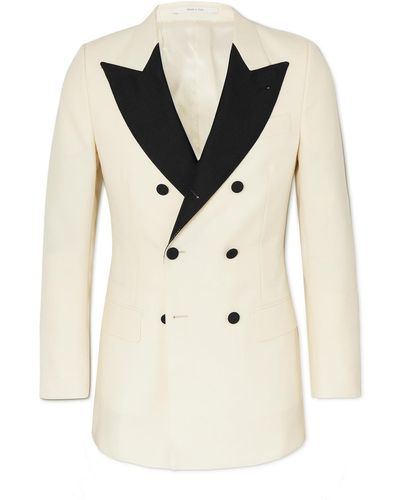 Gucci Double-breasted Wool And Mohair-blend Satin Blazer - Natural