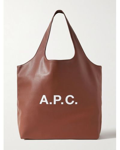A.P.C. Ninon Logo-print Faux Leather Tote - Brown