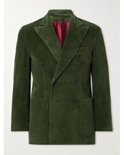 Rubinacci Db6 Double-breasted Cotton-corduroy Suit Jacket - Green