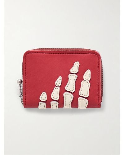 Kapital Thumbs-Up kleines Portemonnaie aus Leder mit Reißverschluss über drei Seiten und Applikationen - Rot