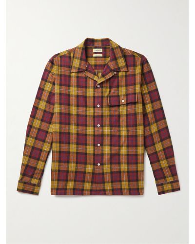 De Bonne Facture Convertible-collar Checked Cotton-flannel Shirt - Brown