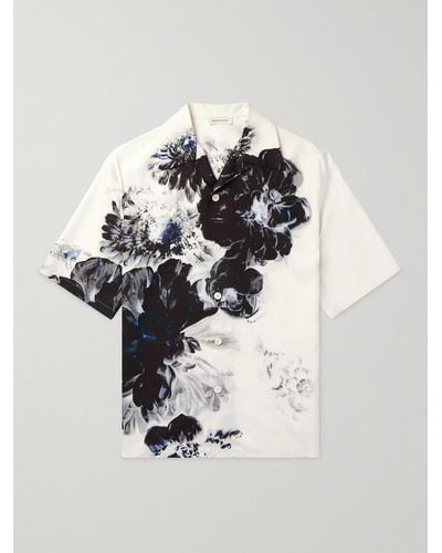 Alexander McQueen Hemd aus Seide mit Blumenprint und wandelbarem Kragen - Weiß