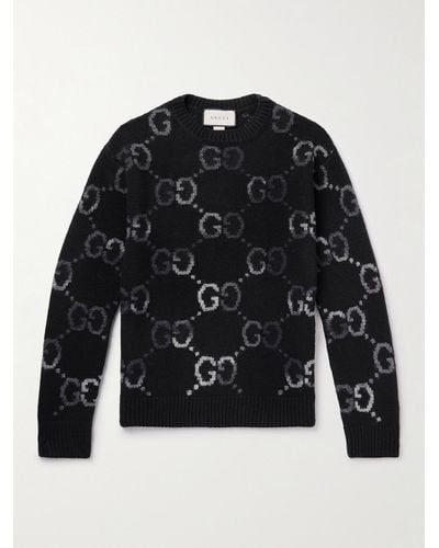 Gucci Pullover aus Jacquard-Strick aus einer Wollmischung mit Logomuster - Schwarz