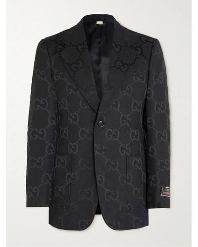 Gucci Oversized Logo-jacquard Cotton-blend Canvas Blazer - Black