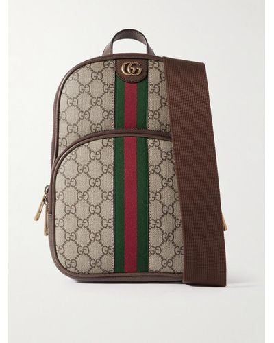 Gucci Ophidia Leather-trimmed Striped Monogrammed Coated-canvas Backpack - Brown
