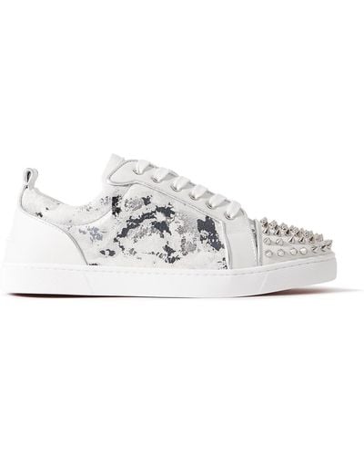 Christian Louboutin Louis Junior Spikes Orlato Suede And Leather Sneakers - White