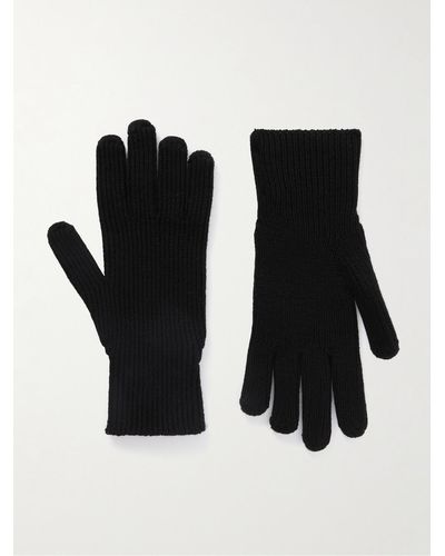 Moncler Logo-appliquéd Ribbed Virgin Wool Gloves - Black