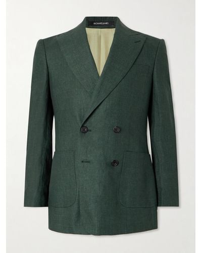 Richard James Double-breasted Linen Suit Jacket - Green