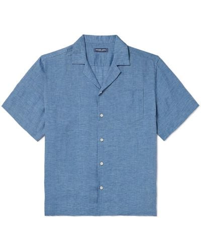 Frescobol Carioca Angelo Camp-collar Linen Shirt - Blue
