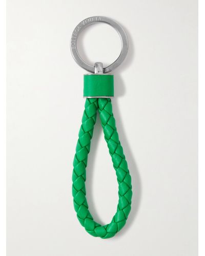Bottega Veneta Schlüsselanhänger mit silberfarbenen Details aus geflochtenem Leder - Grün