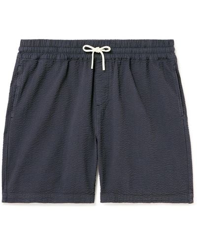 Portuguese Flannel Atlantico Straight-leg Cotton-seersucker Drawstring Shorts - Blue