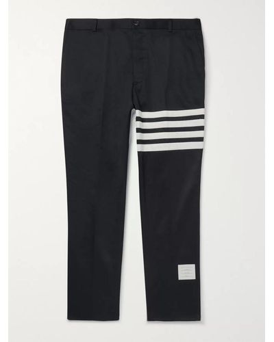 Thom Browne Navy Slim-Fit Cropped Striped Cotton-Twill Trousers - Schwarz