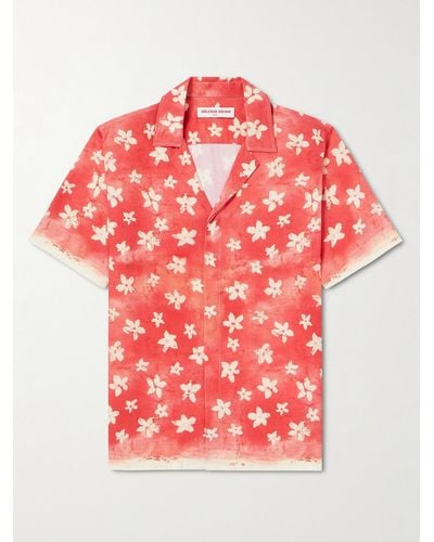 Orlebar Brown Maitan Budding Life Camp-collar Floral-print Canvas Shirt - Red