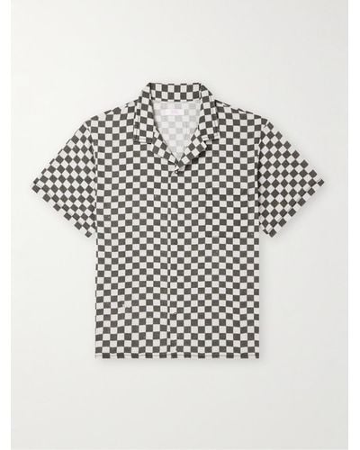 ERL Camp-collar Checked Cotton And Linen-blend Shirt - Grey