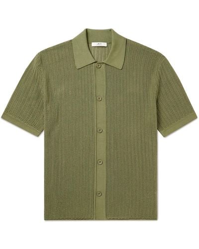 MR P. Cutaway-collar Crochet-knit Cotton Shirt - Green