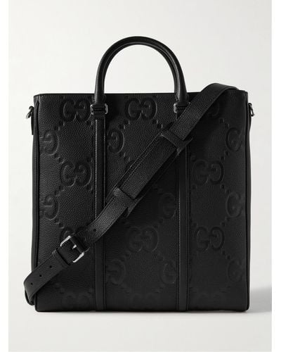 Gucci Jumbo GG Logo-debossed Full-grain Leather Tote Bag - Black