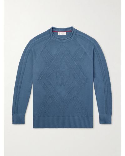 Brunello Cucinelli Argyle Cotton Sweater - Blue