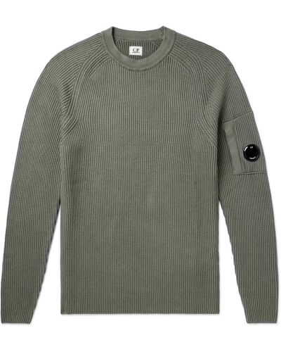 C.P. Company Logo-appliquéd Ribbed Sea Island Cotton Sweater - Green