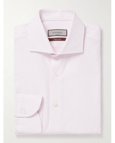 Canali Hemd aus Jacquard aus einer Baumwoll-Leinenmischung - Pink